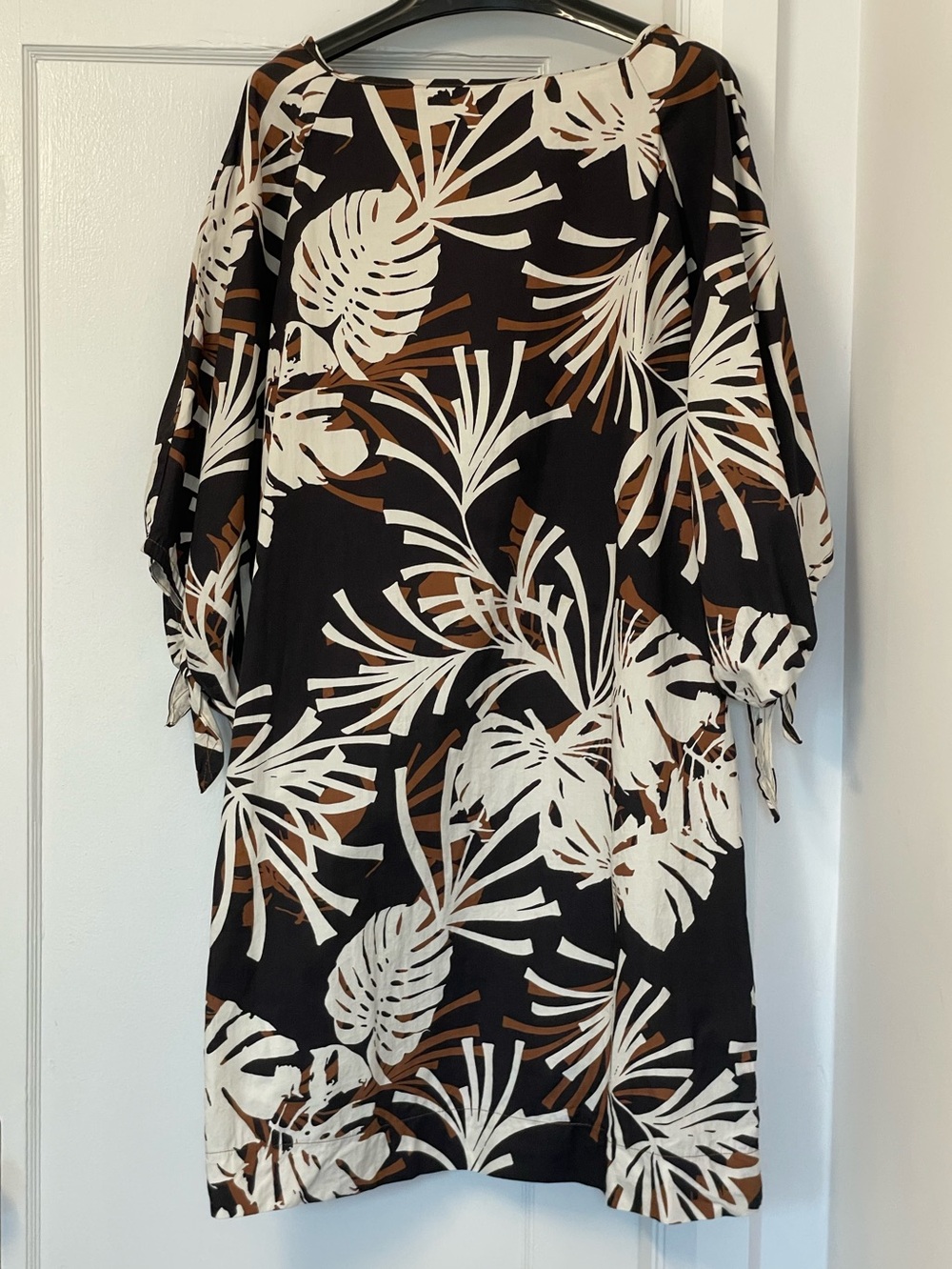 Alpha Studio Black Tropical Print Cotton Dress with Back Buttons